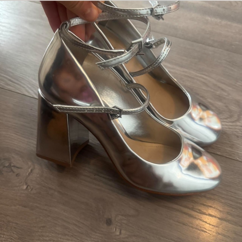 SCHUTZ Dorothy Silver Strappy Block Heels